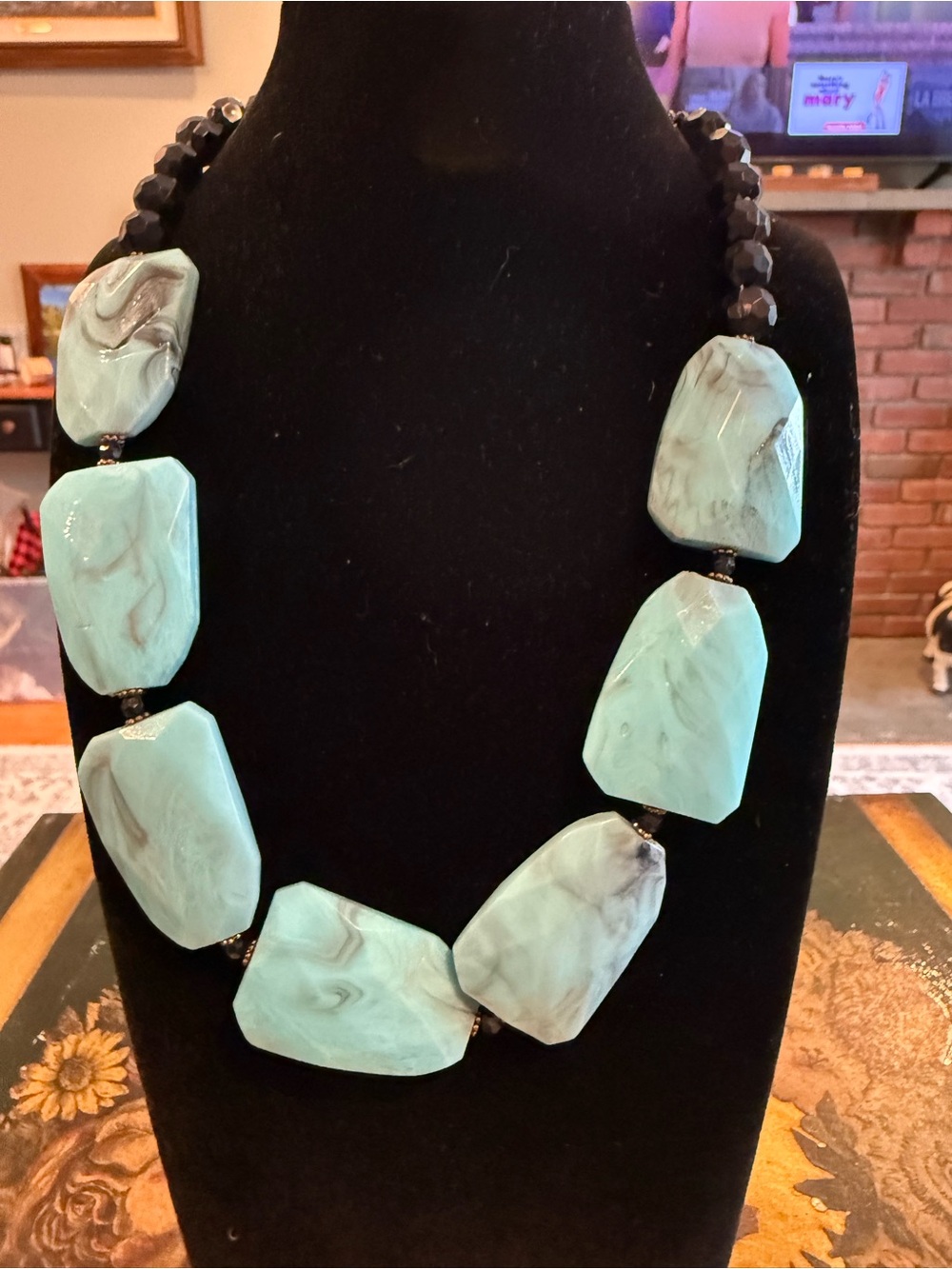 You &  i aqua marbled resin statement necklace chunky boutique fashion